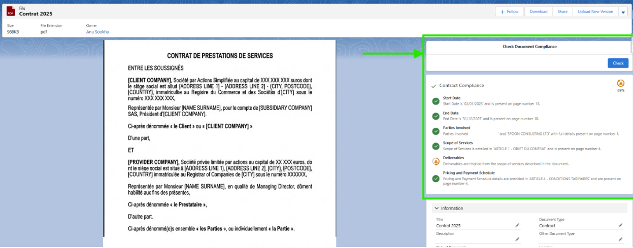 Contract compliance checker with Salesforce agenforce
