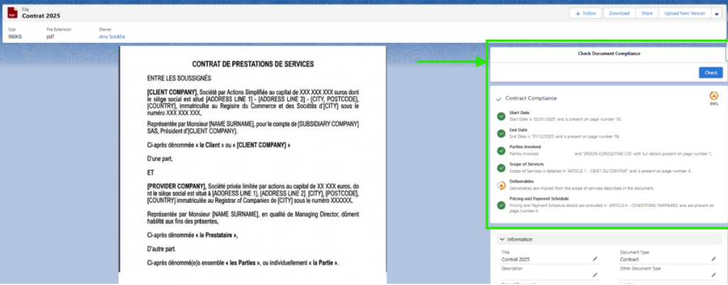 Use Agentforce to perform a line-item compliance audit of contracts and provide a summary of actionable guidelines.